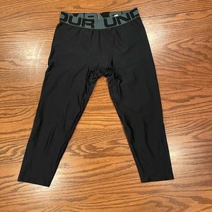 boys under armour heatgear compression pants leggings youth large 3/4 length
